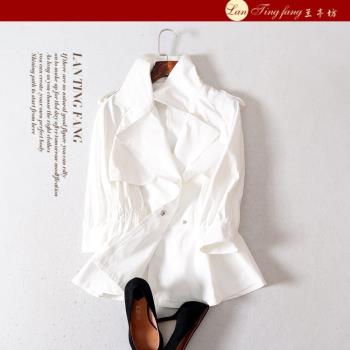 新品上市 白色短外套 浪漫強勢女人~減齡西裝領短風衣薄料防曬衫