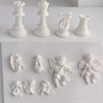 復古天使歐式許願池模具 噴泉柱子國際象棋巧克力蛋糕矽膠模具