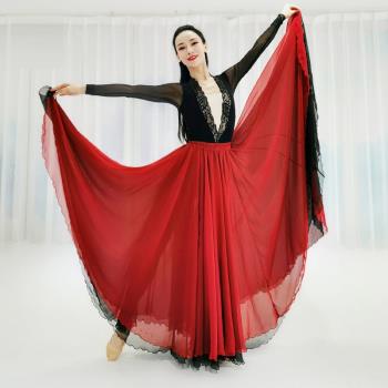 2021新款中國古典民族風舞蹈練功半身裙演出長裙子雙層雪紡大擺裙