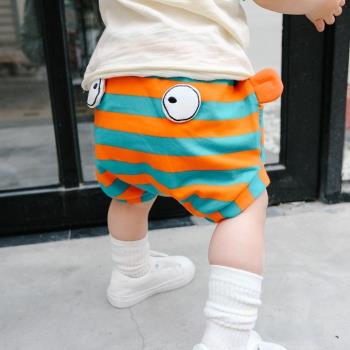 嬰兒夏季大PP休閑短褲1周歲個月男女寶寶2洋氣3大眼條4紋面包褲子