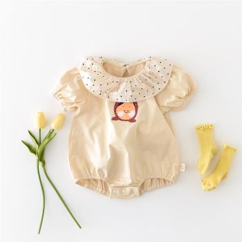 嬰幼兒時尚韓版ins風連體衣1-3月女寶寶夏季薄款可愛頭巾女孩哈衣