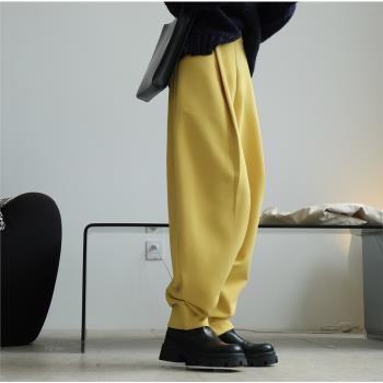 韓版弧形設計高腰顯瘦休閑闊腿褲