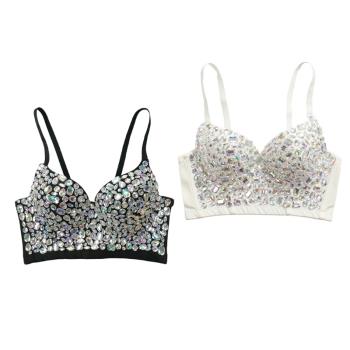 Colored diamond bra deep V wrap top性感彩鉆抹胸深V裹胸上衣女