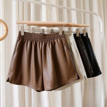 High waist loose imitation leather shorts 高腰寬松仿皮短褲女