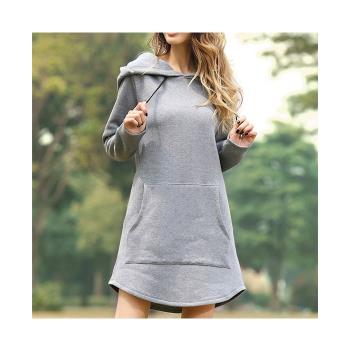 Casual solid color hooded sweater dress 純色連帽衛衣連衣裙女