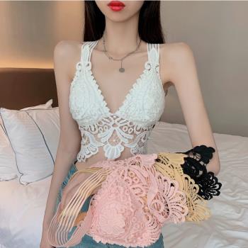 Sexy deep V bra embroidered top female 性感深V抹胸刺繡上衣女