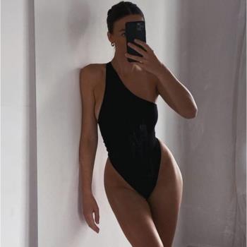 Sexy sloping shoulder slim one-piece woman性感斜肩修身連體衣