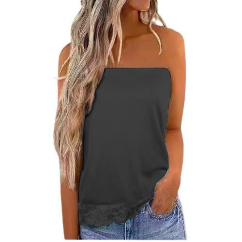 Shoulderless solid color bottom lace bra無肩純色下擺蕾絲抹胸