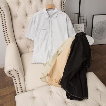 日系設計水洗府綢棉質感襯衫短袖