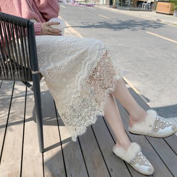 時尚韓版顯瘦鉤花中長款蕾絲裙