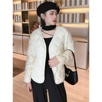 2024秋冬新款輕薄羽絨服女裝高階輕型羽絨休閑菱形格便攜短款外套