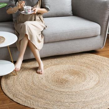 圓形藤編地毯臥室床邊墊子手工編織草墊客廳茶幾椅子地墊攝影裝飾