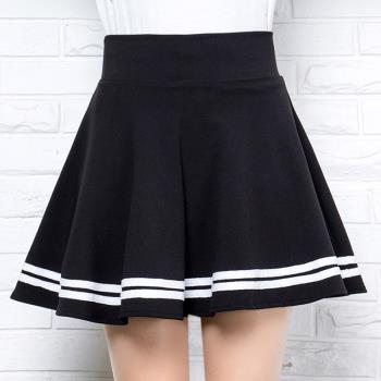 Solid color high waist pleated A-line skirt高腰百褶A字短裙女