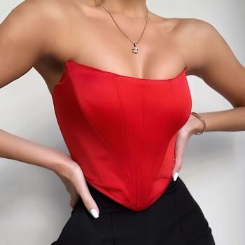 Sexy cropped top with a cropped collar性感露臍一字領修身上衣