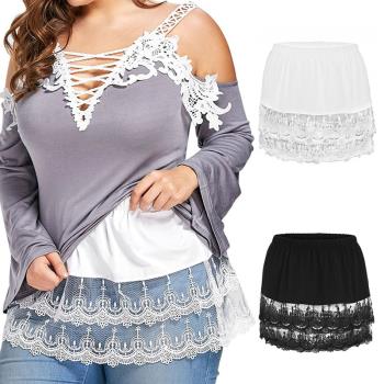 Sexy solid color lace bottom skirt woman純色蕾絲打底半身裙女