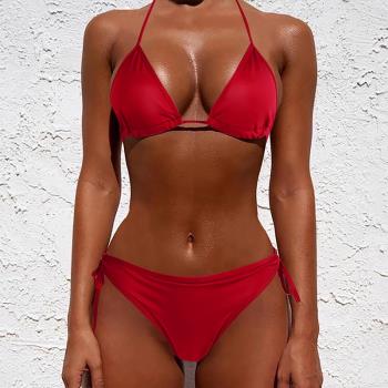 Sexy solid color lace-up split swimsuit 性感純色系帶分體泳衣