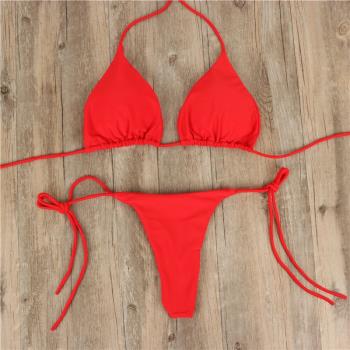 Sexy solid color lace-up split swimsuit 性感純色系帶分體泳衣