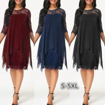 S-5XL women chiffon dresses plus size ladies lace skirt大碼