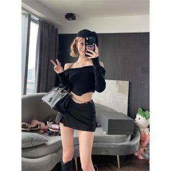 ChicNana長袖鏈條性感露背上衣