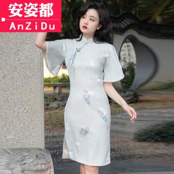 倒大袖旗袍改良年輕款民國風女裝日常可穿小清新新中式連衣裙夏季