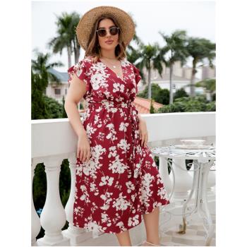 XL-4XL women dresses plus size summer print ladies skirt碎花