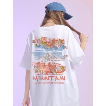 富士山半袖小眾設計感白色t恤