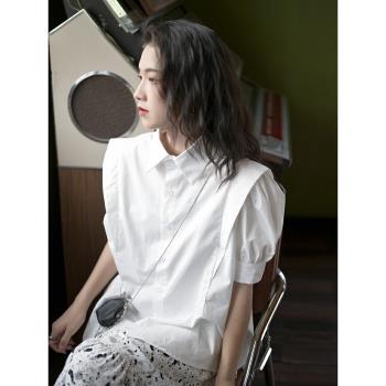 夏天短袖小個子韓版休閑白色襯衫