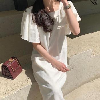褶皺韓國chic顯鎖骨設計感連衣裙