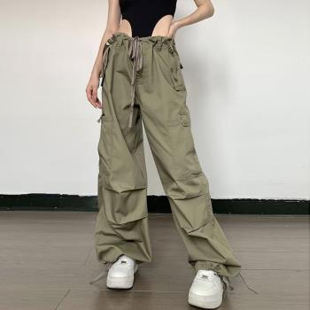 Hip Hop Retro Green Cargo Pants Women Y2K Wide Leg Harajuku