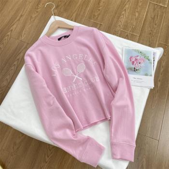 澳洲短版新疆棉圓領粉色長袖衛衣