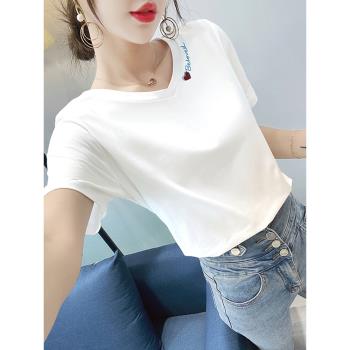 女夏韓版短袖V領上衣ins白色t恤