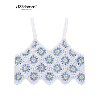九州誠品/JZZDEMM粗針鏤空繡花設計感針織馬甲背心女夏季薄款上衣