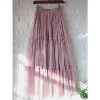 垂感蛋糕顯瘦粉色蓬蓬高級半身裙