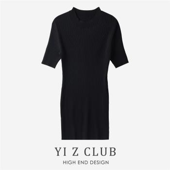 Yi Z CLUB 落落大方小高領修身包臀螺紋針織連衣裙子春夏女裝0.43
