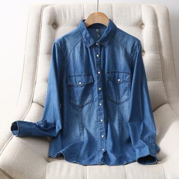 長袖水洗藍修顯瘦身上衣牛仔襯衫