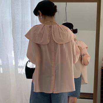 chic韓國減齡單排扣寬松短袖襯衫