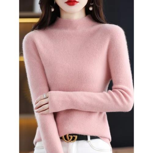 純羊毛衫女半高領打底衫內搭秋冬新款毛衣長袖修身顯瘦針織衫上衣