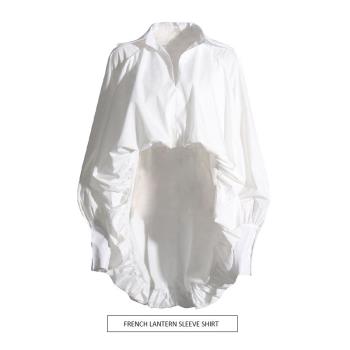 White Casual Hem Shirt For Women Long Sleeve Blouses Female