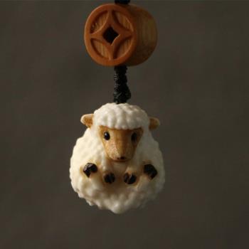 “小綿羊”純手工精工雕刻鹿角手機鑰匙背包掛件配飾吊墜文玩把件
