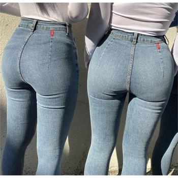 jeans歐美高腰彈力牛仔褲