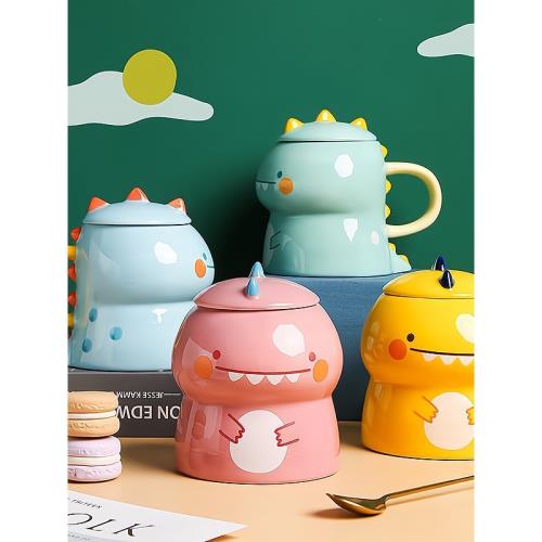 創意可愛兒童牛奶早餐杯子勺男生女生情侶高顏值動物馬克杯陶瓷杯