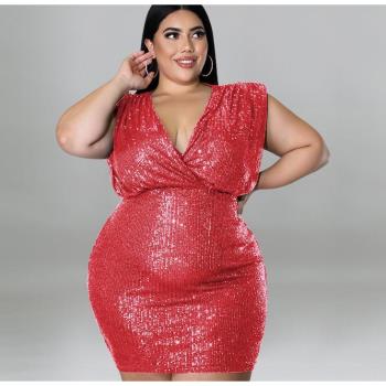 2022 FAT WOMEN PLUS BIG SIZE LONG SLEEVE SEXY DRESS RED NEW