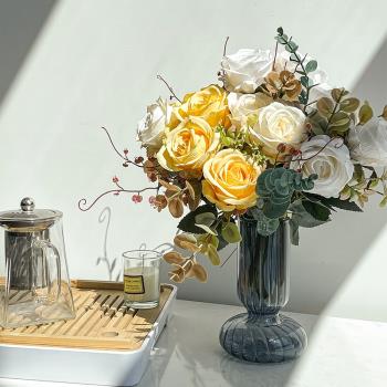 假花仿真花束塑料花小束把花玫瑰絹布花干花家居擺設裝飾婚慶布置
