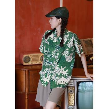 花襯衫沙灘海邊夏威夷2024新款女雪紡復古港風寬松薄款旅遊襯衣潮