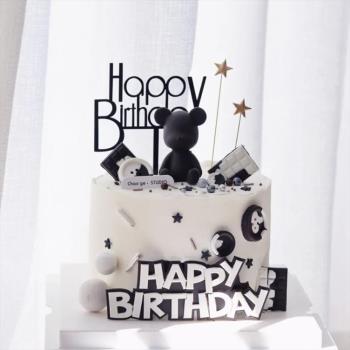 情人節主題黑色小熊硅膠模具紅心LOVE表白生日蛋糕裝飾擺件插件