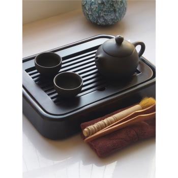 黑檀木小型茶盤一人用家用蓄水茶海簡易茶臺天然高端實木茶具托盤