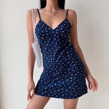 Sexy V-neck Low-cut A Line Floral Print Beach Party Casual
