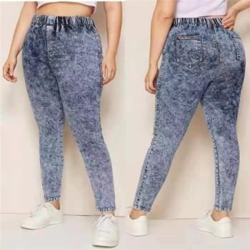 2022Fashion elastic plus size big jeans women ladies pants女