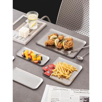 onlycook 雪花灰餐盤復古304不銹鋼盤子長方形咖啡託盤餐具烤肉盤