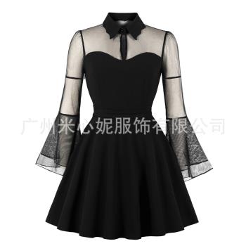 New 2019 long-sleeved, plus-size mesh dress for women網紗裙